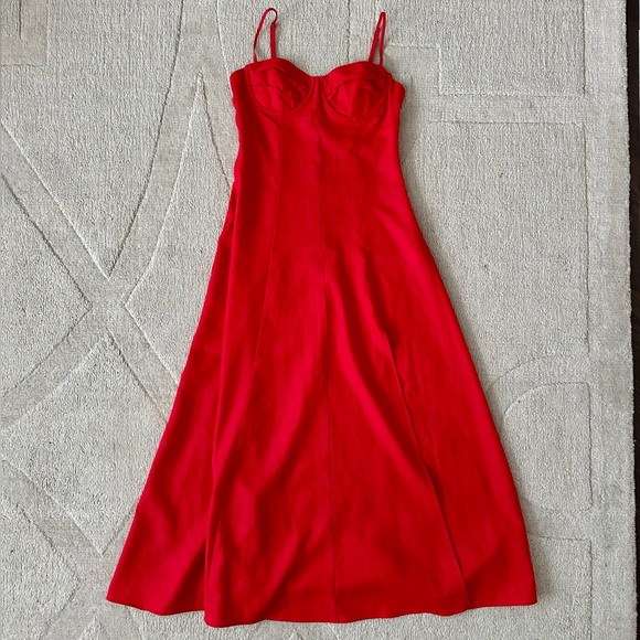 Zara Red Linen Midi Dress - Picture 4 of 6
